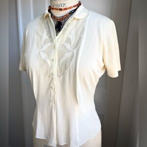 Vintage 50s/60s Cream Blouse with Appliqué Front